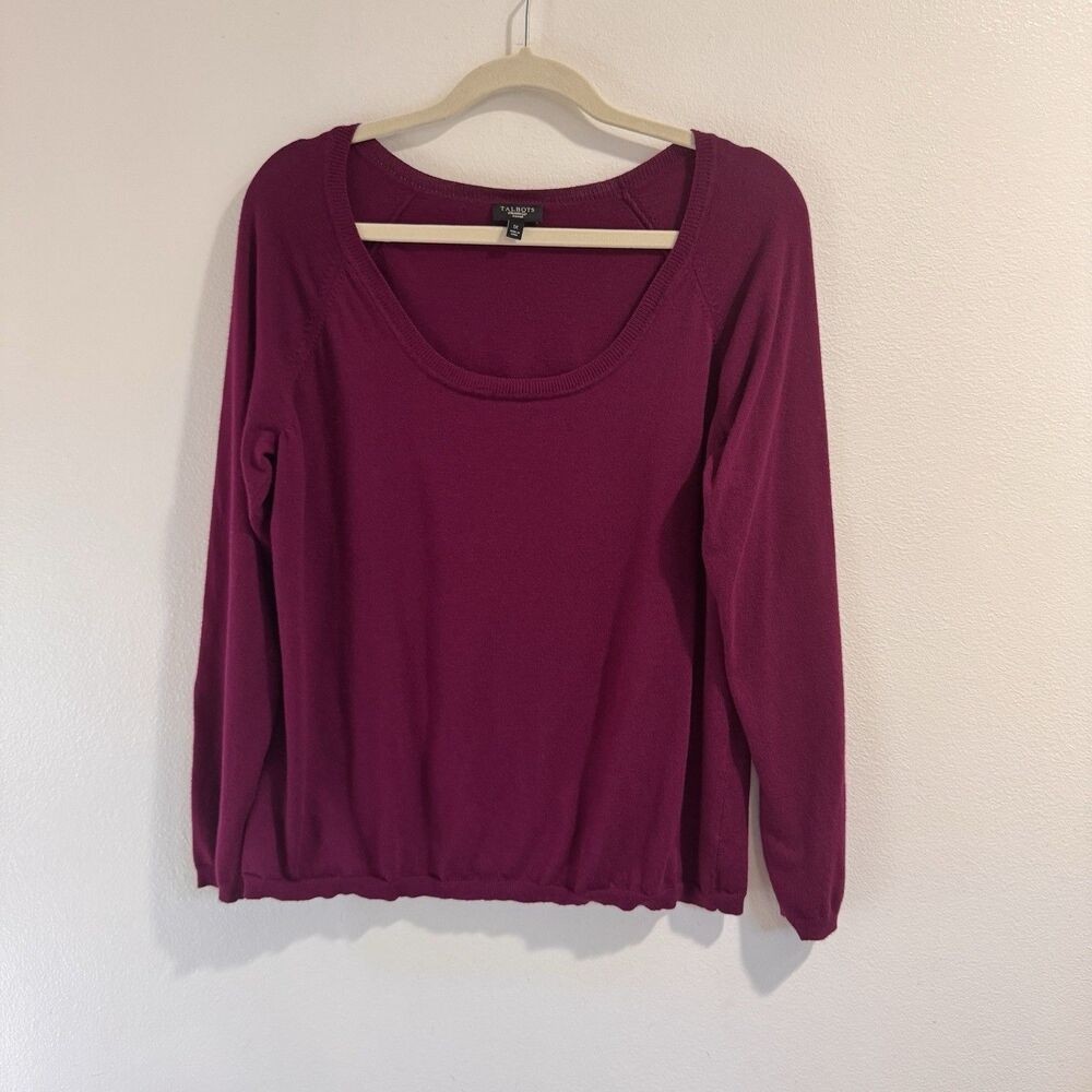 Talbots Sweater Shirt 1X Wine Purple Soft Knit Scoop Neck Long Sleeve Stretch